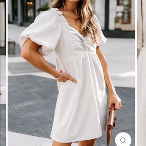 Linen Puff Sleeve Dress - Ivory (S)